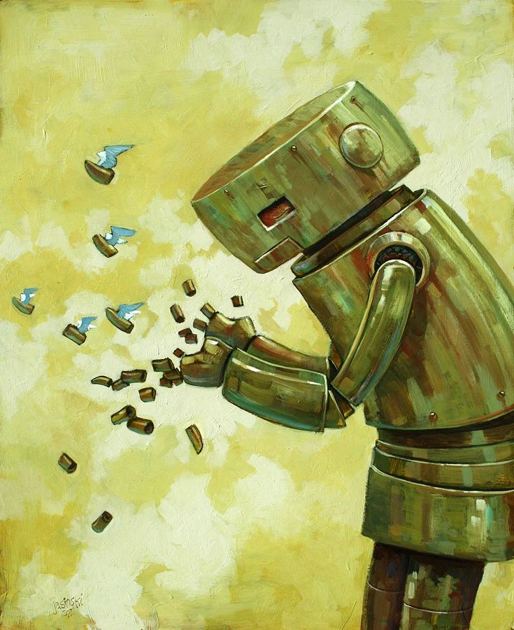 Aaron Jasinski Robot Releasing Birds Painting
