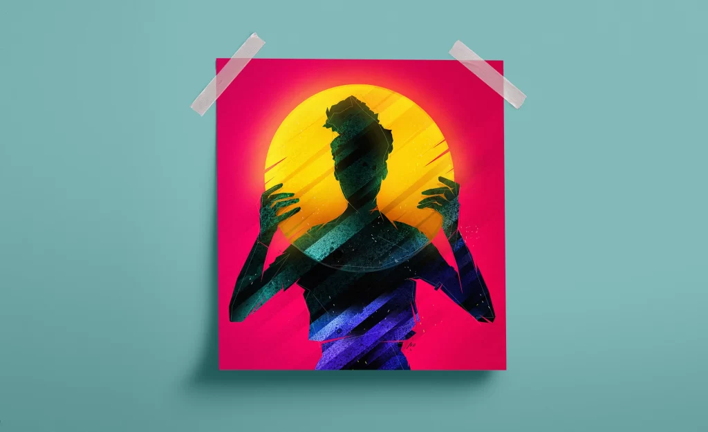 Abstract Art Print on Teal Wall Poster Mockup