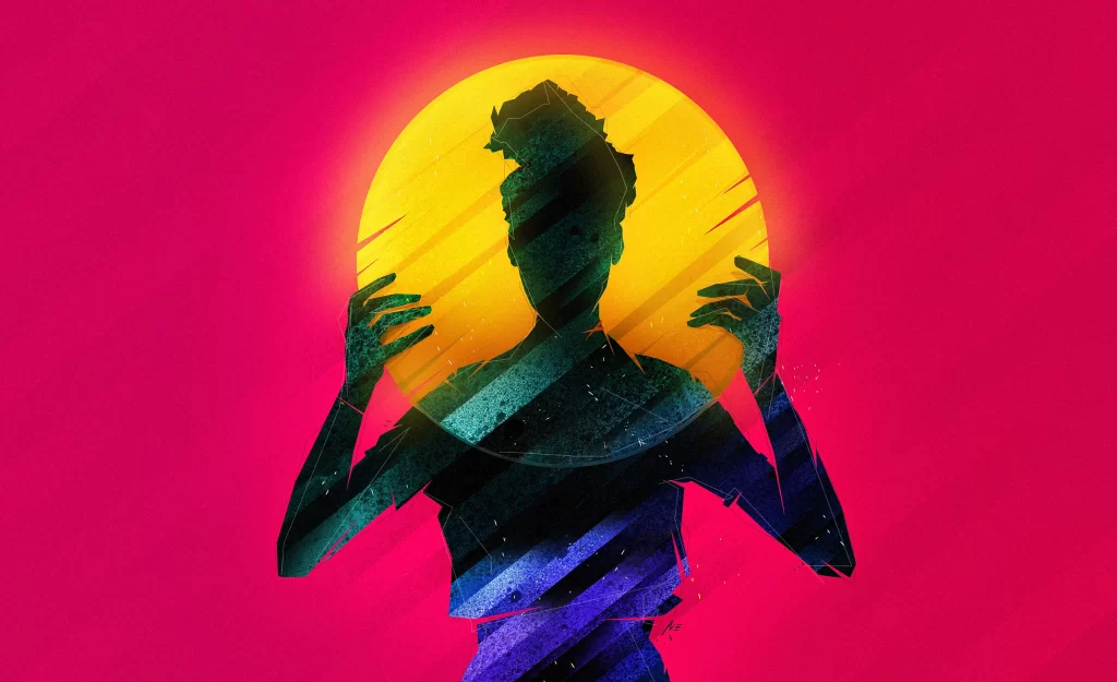 Abstract Woman Silhouette Sun Geometric Art Print