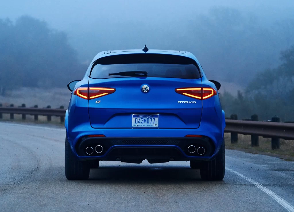 Alfa Romeo Stelvio Rear View Blue Car Photography