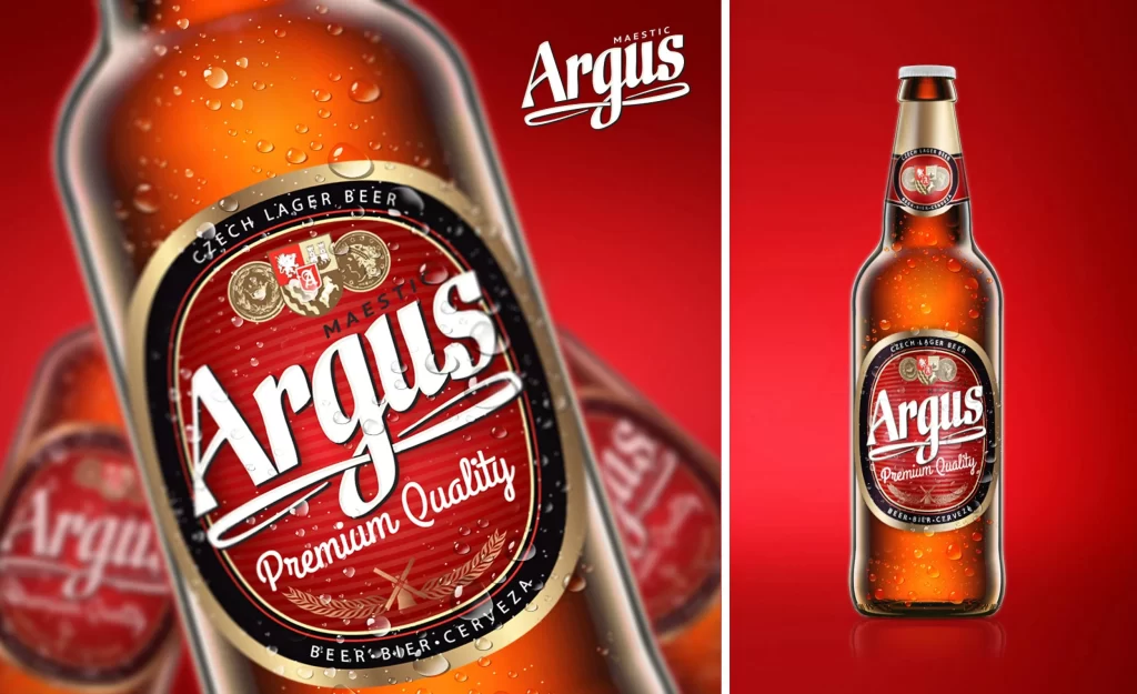 Argus Czech Lager Beer Bottle Red Label Packaging