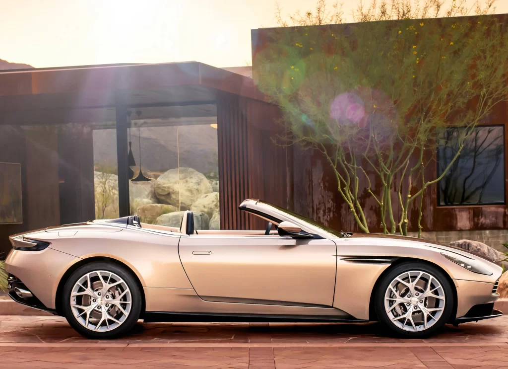 Aston Martin DB11 Volante Side View Gold Car Photography
