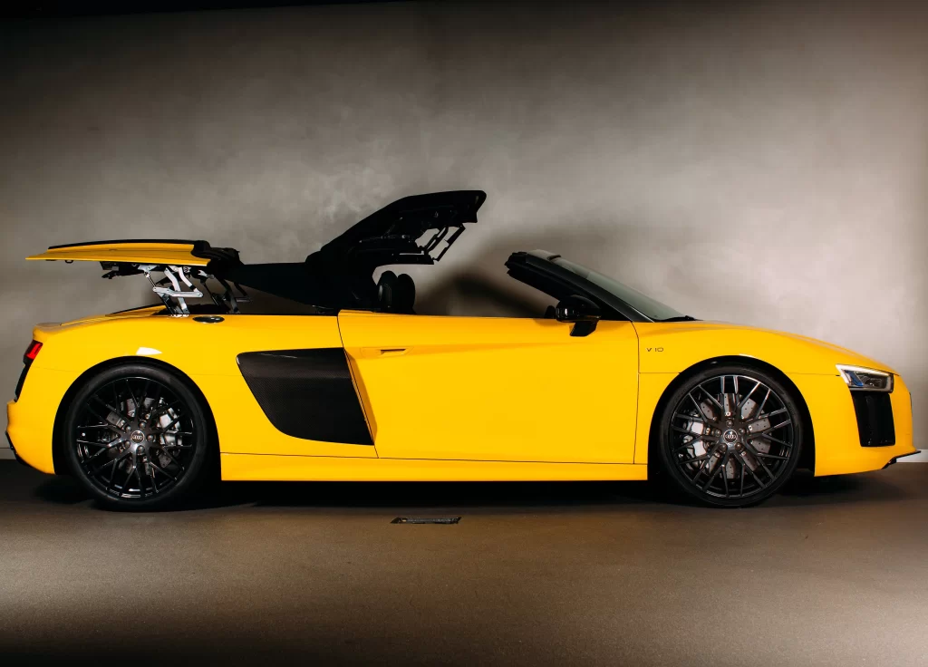 Audi R8 Spyder V10 Side View Yellow Car Photography