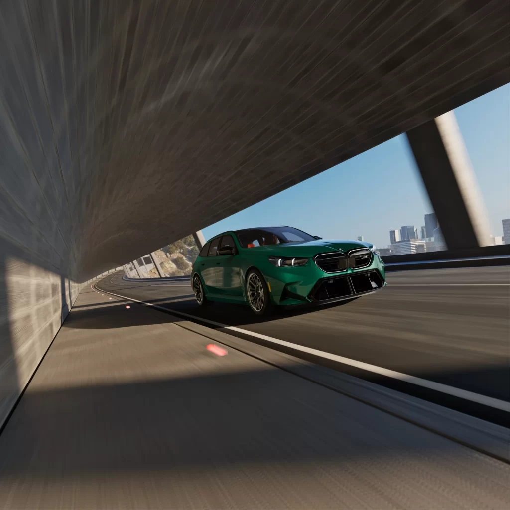 BMW M5 Green Outdoor Side Dynamic View