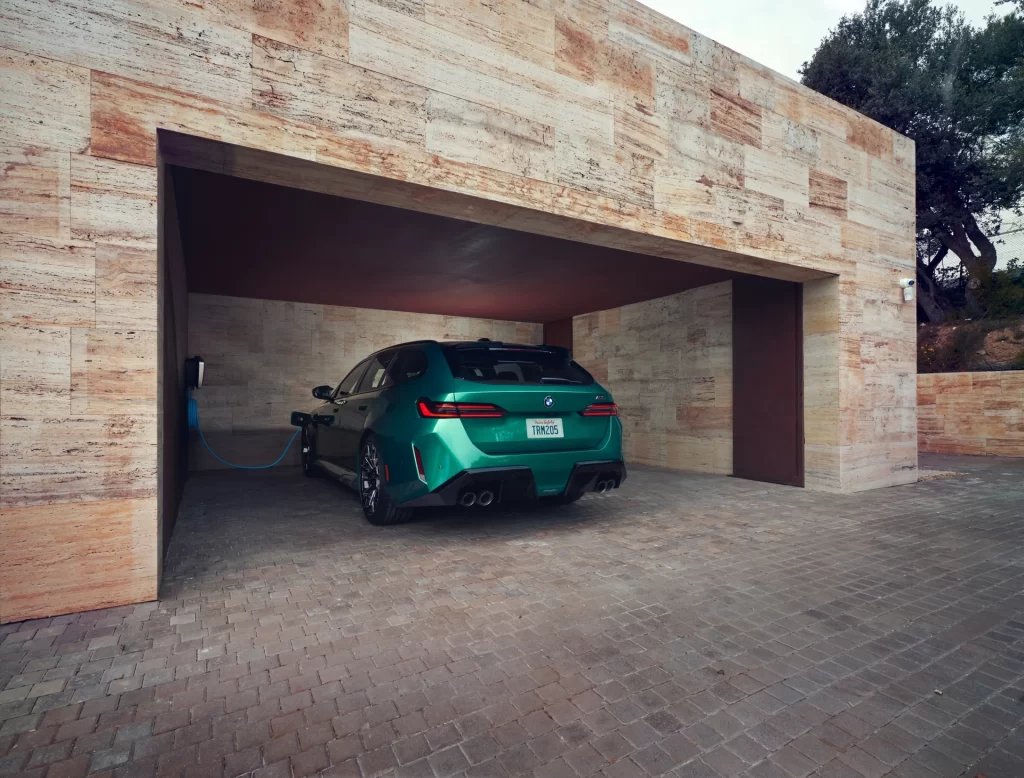 BMW M5 Green Urban Rear Angle View