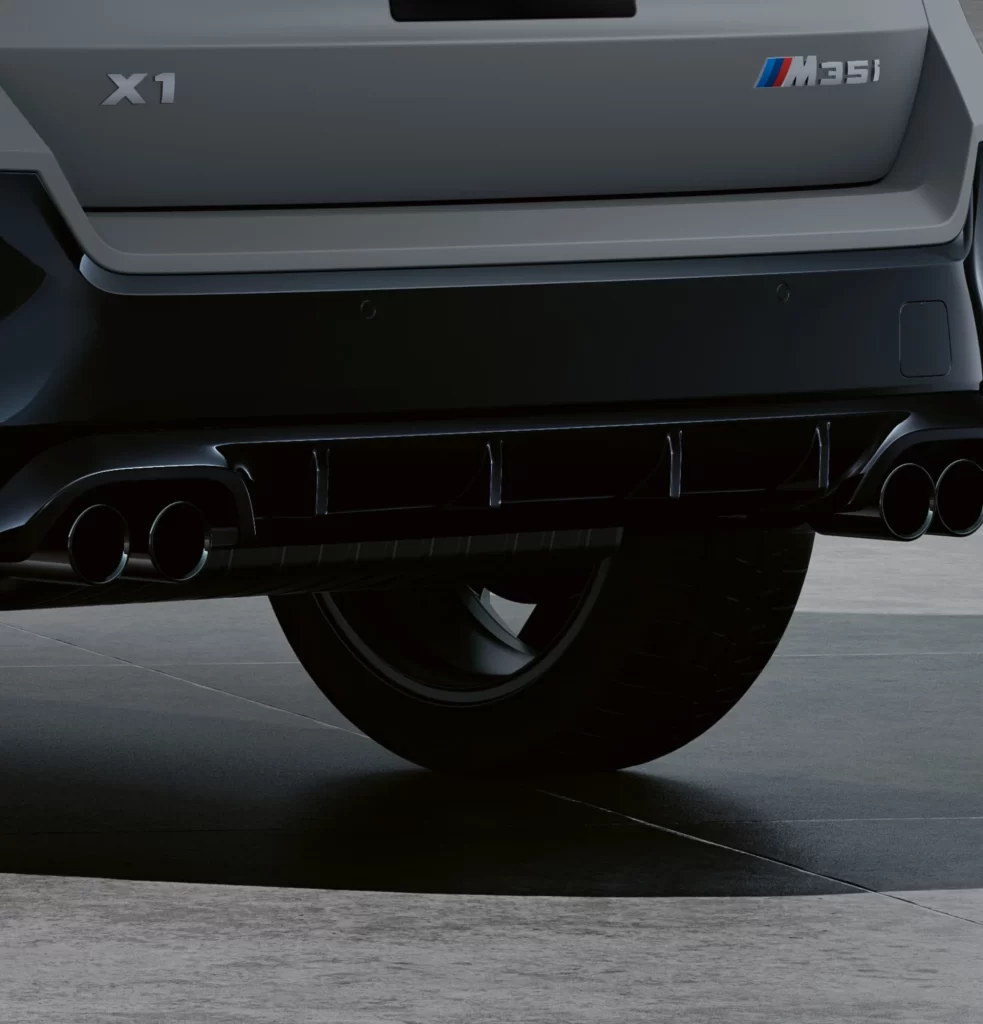 BMW X1 Black Studio Rear Angle View