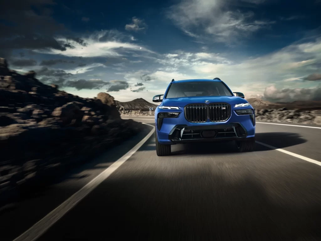 BMW X7 Blue Front Angle View