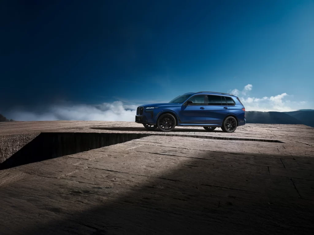 BMW X7 Blue Side Angle View