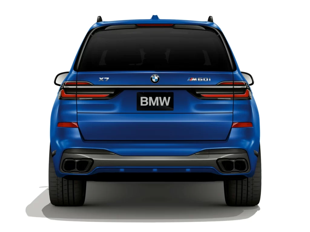 BMW X7 Blue Studio Rear Angle View