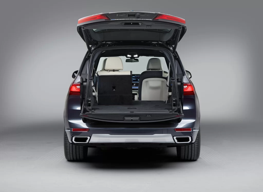 BMW X7 Open Trunk Rear View Blue Car Photography