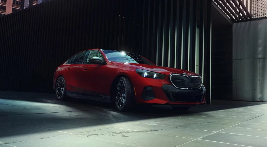 BMW i4 Red Side Angle View