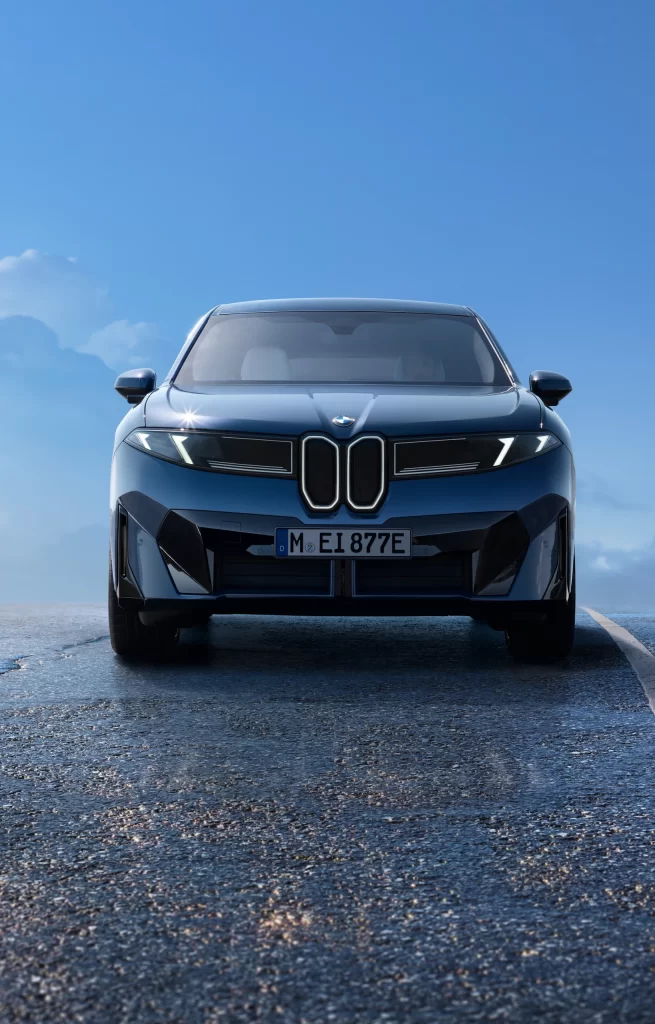 BMW iX Blue Editorial Front Grille View