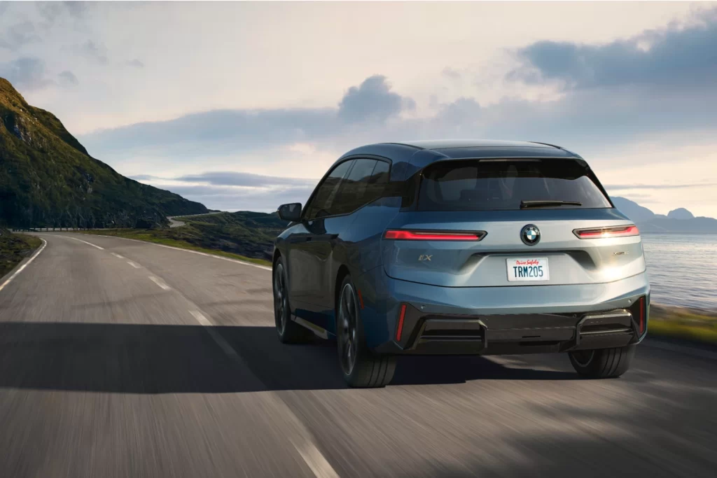 BMW iX Blue Rear Angle View