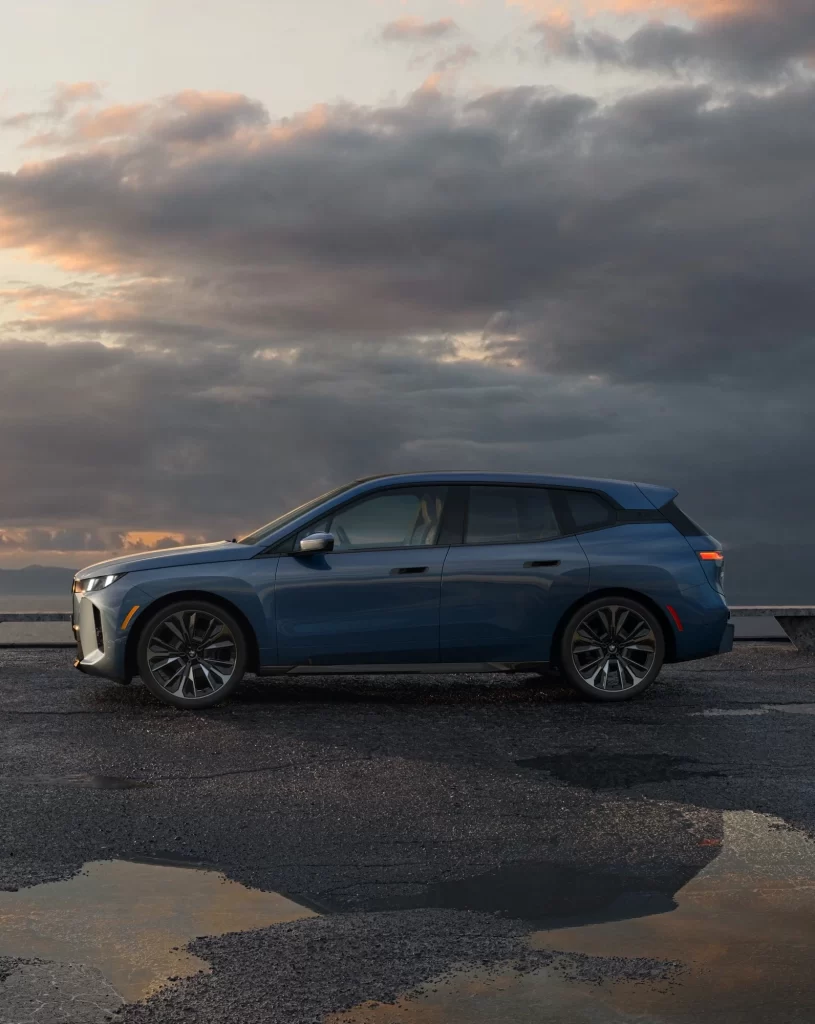 BMW iX Blue Side Angle View
