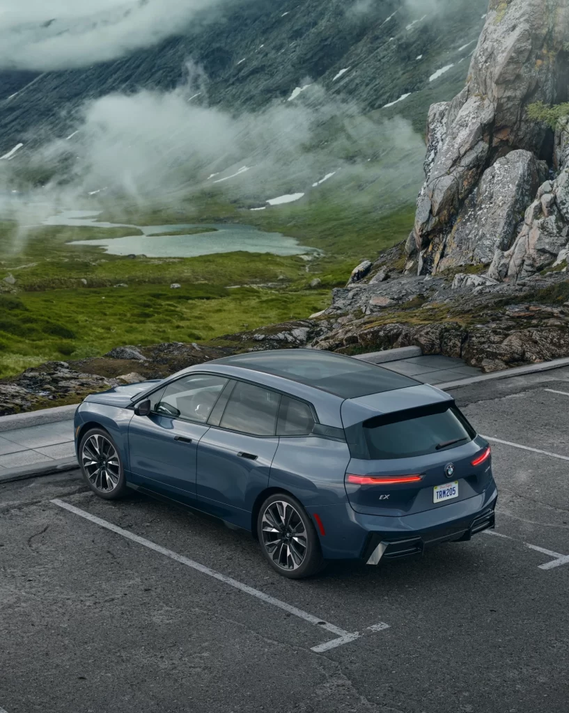 BMW iX Blue Studio Side Profile Shot
