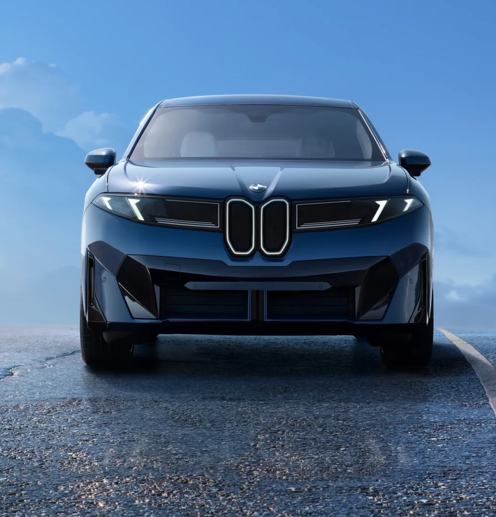 BMW iX Blue Urban Front Angle View