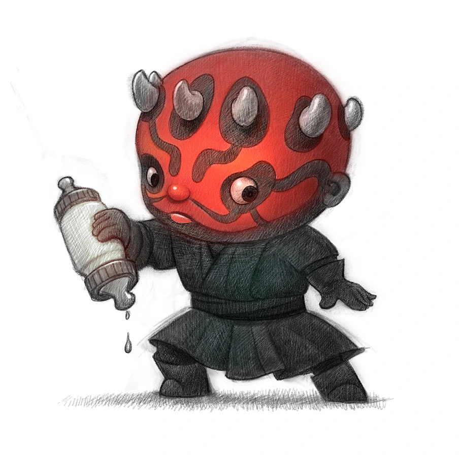 Baby Darth Maul Holding Milk Bottle Illustration