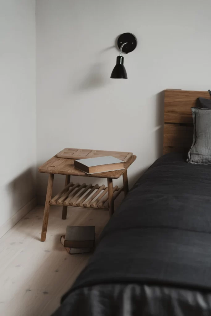 Bedroom Corner Bedside Table Black White Interior