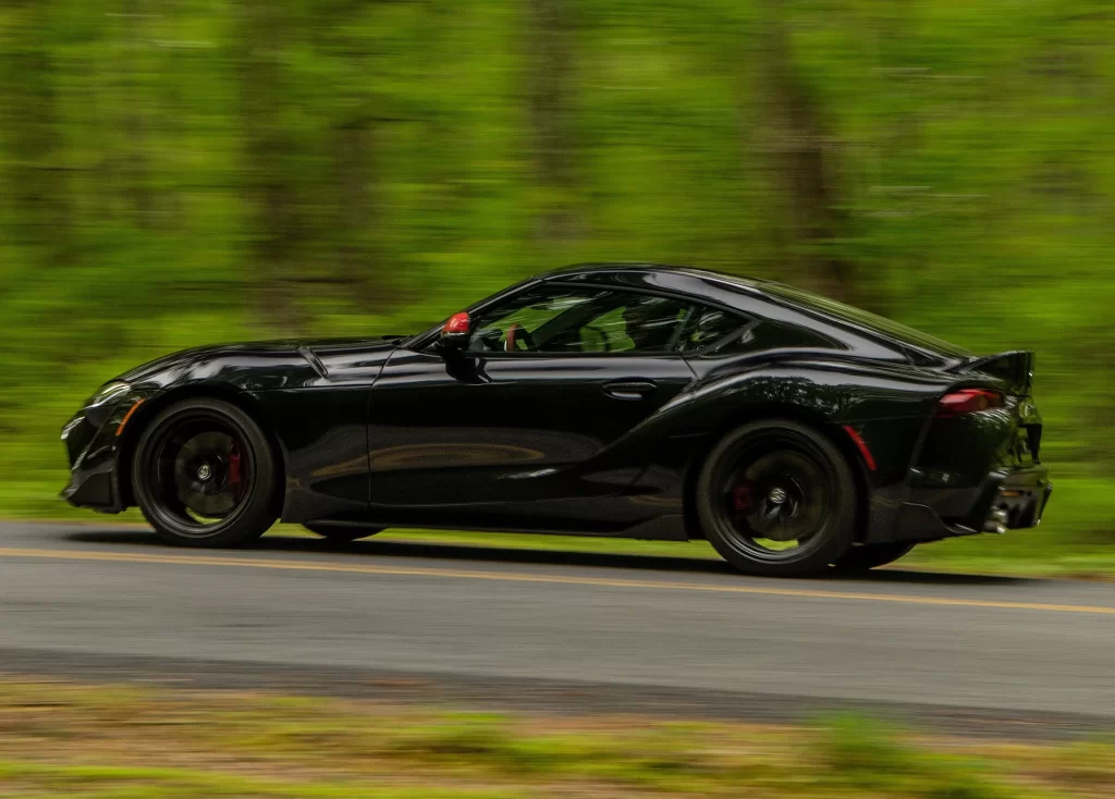 Black Sports Car Road Motion Side View