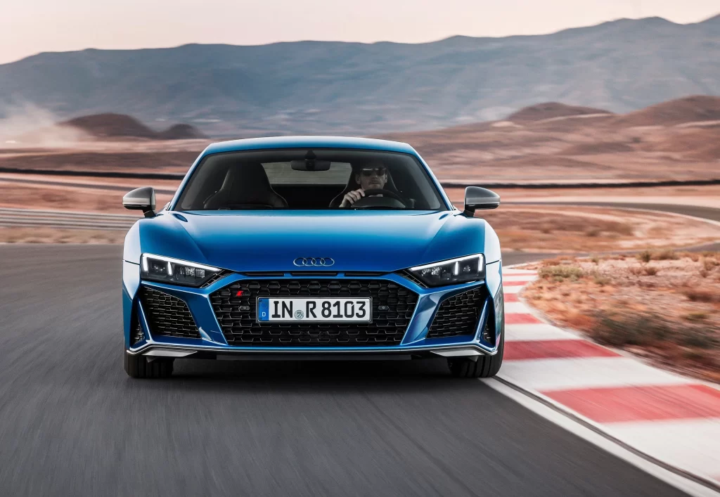 Blue Audi Coupe Racetrack Front View