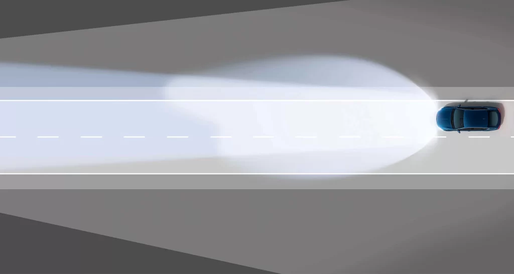 Blue Car Headlight Beam Road View