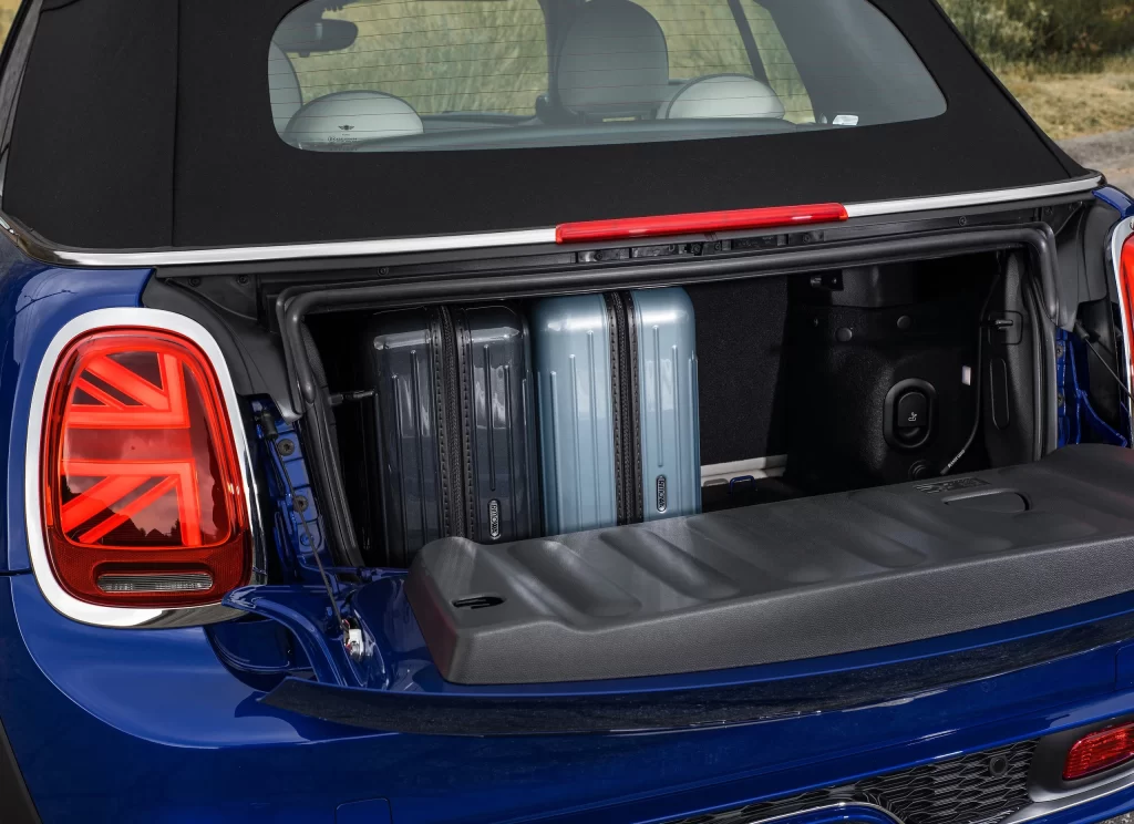 Blue Convertible Open Trunk Rear View
