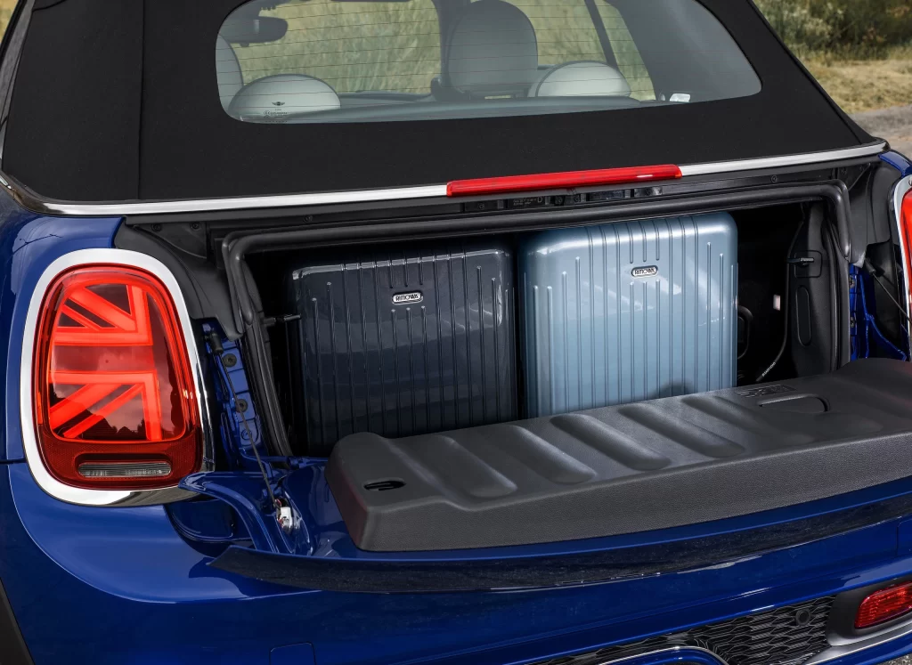 Blue Hatchback Open Trunk Rear View