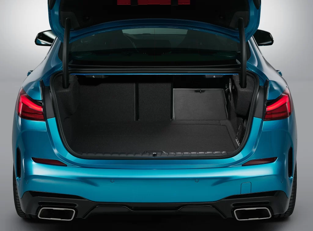 Blue Sedan Open Trunk View