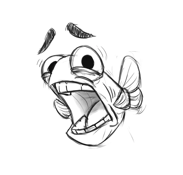 Cartoon Fish Pencil Sketch Reference