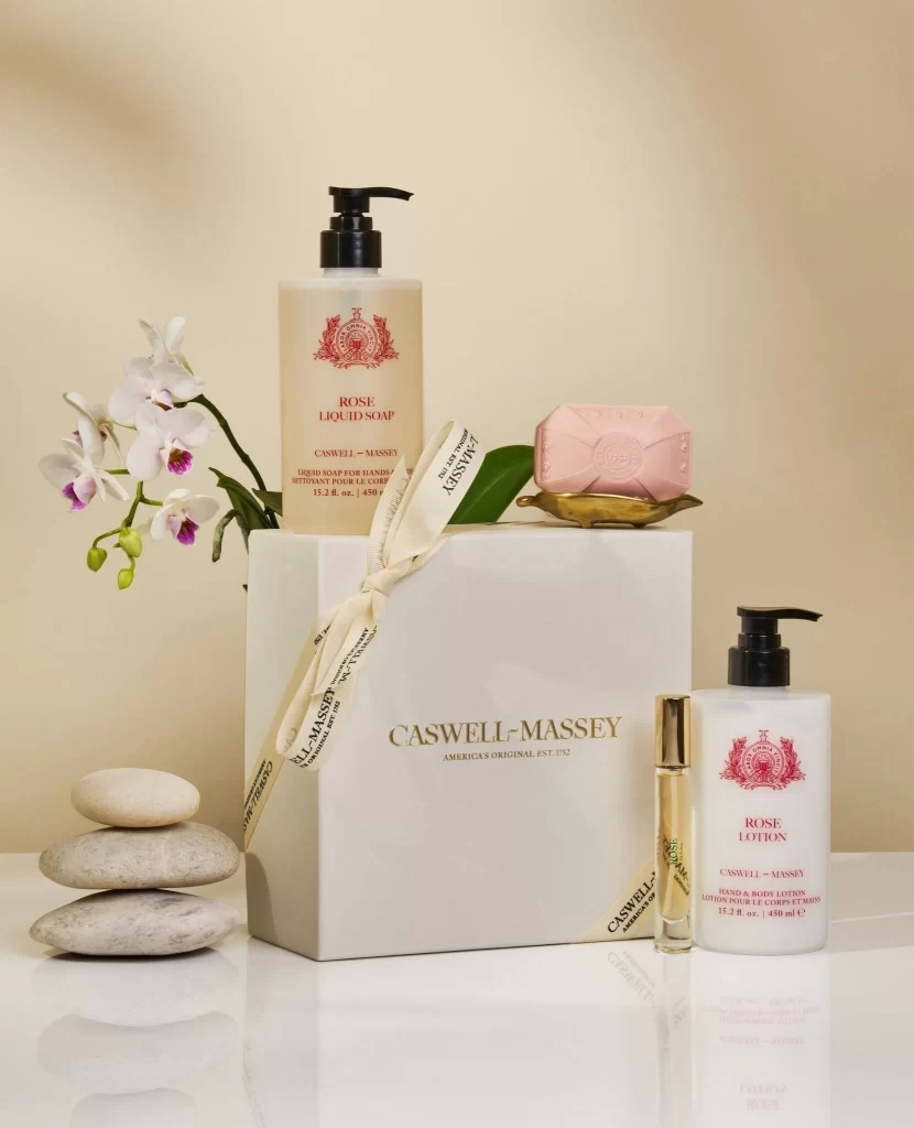 Caswell Massey Rose Liquid Soap and Lotion Box