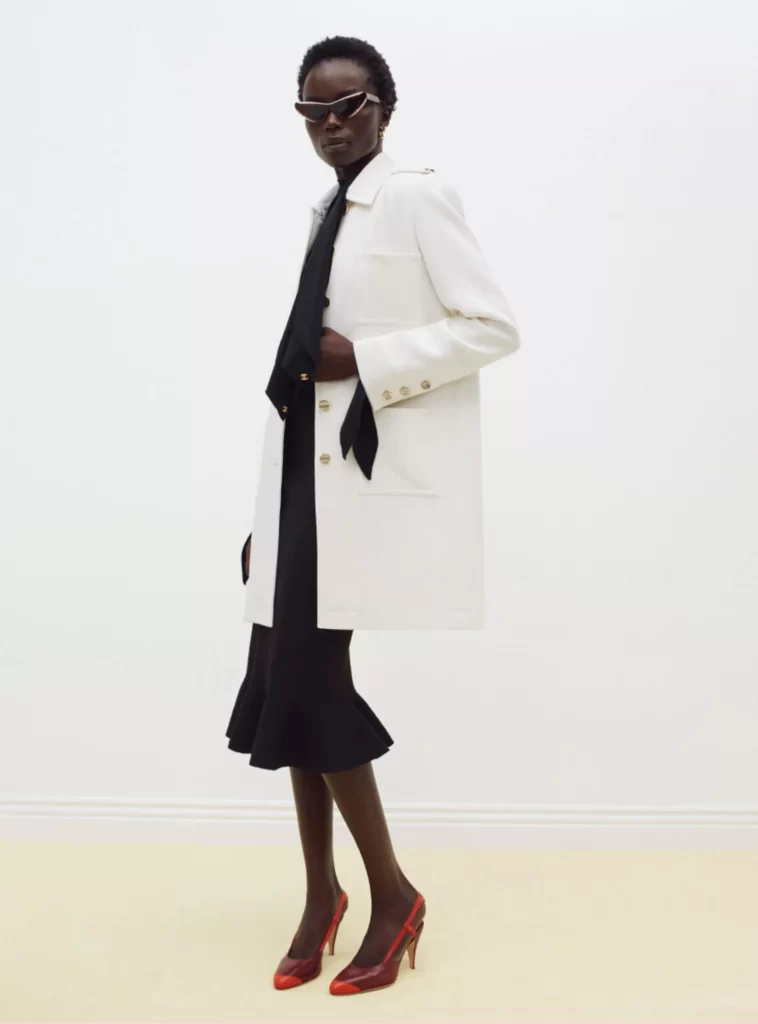 Chanel Fall Winter 2026 Pre Collection Look 40 Jacket and Skirt White and Black Runway Photography