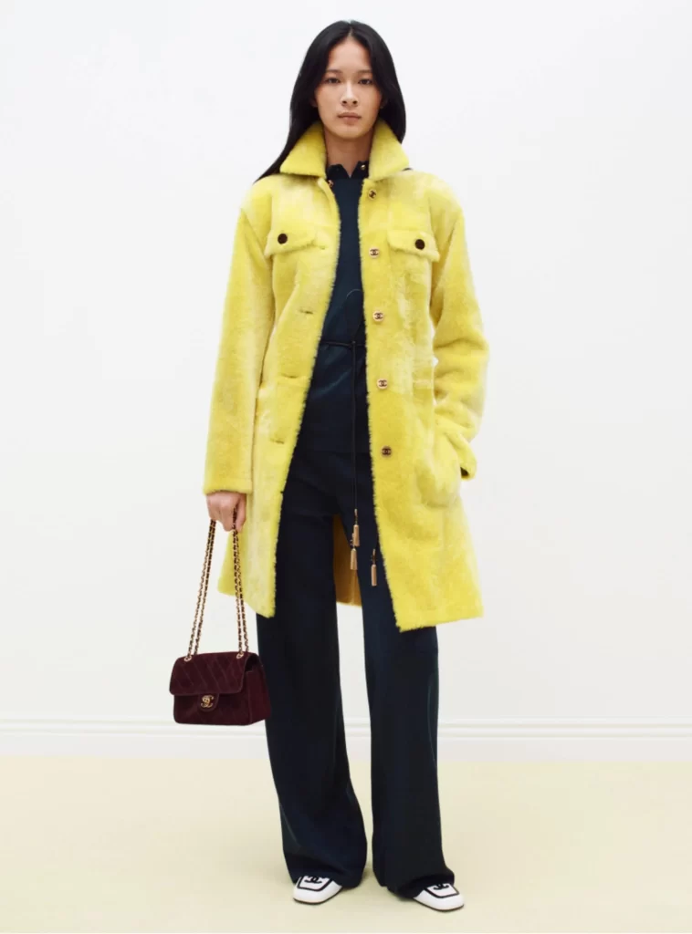 Chanel Fall Winter 2026 Pre Collection Look 10 Jacket and Trousers Yellow and Dark Blue Runway Photography