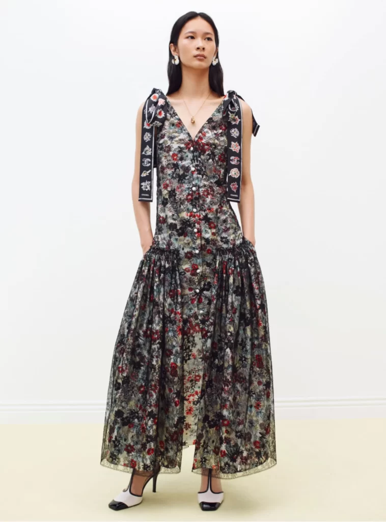 Chanel Fall Winter 2026 Pre Collection Look 12 Long Dress Black and Red Runway Photography