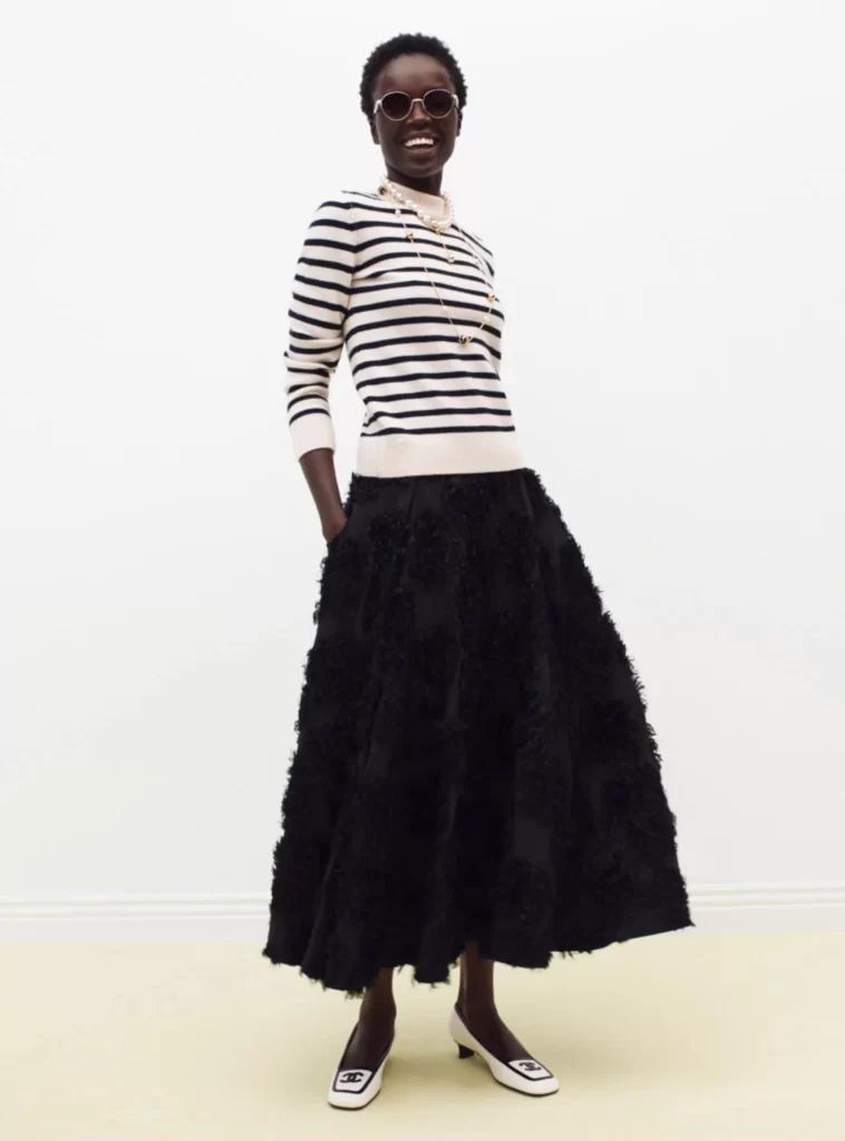 Chanel Fall Winter 2026 Pre Collection Look 52 Top and Skirt Black and White Runway Photography