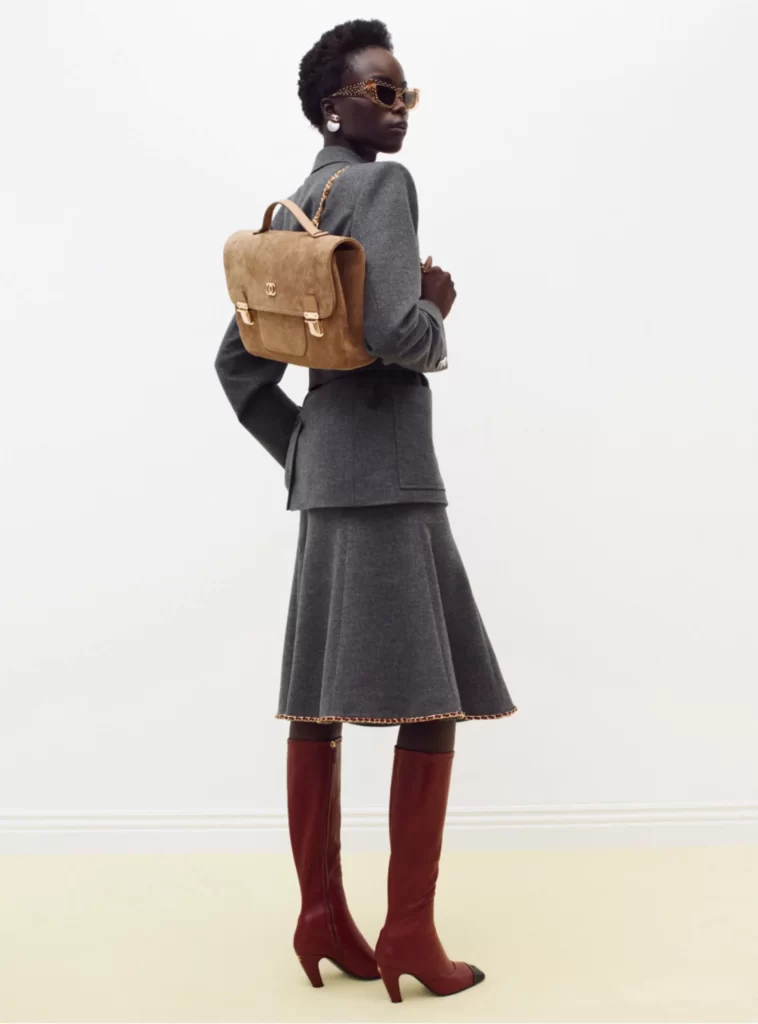 Chanel Fall Winter 2026 Pre Collection Look 11 Tweed Jacket and Skirt Grey and Brown Runway Photography