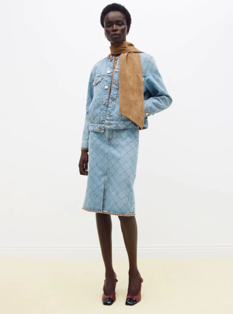 Chanel Fall Winter 2026 Pre Collection Look 22 Tweed Jacket and Skirt Blue and Brown Runway Photography