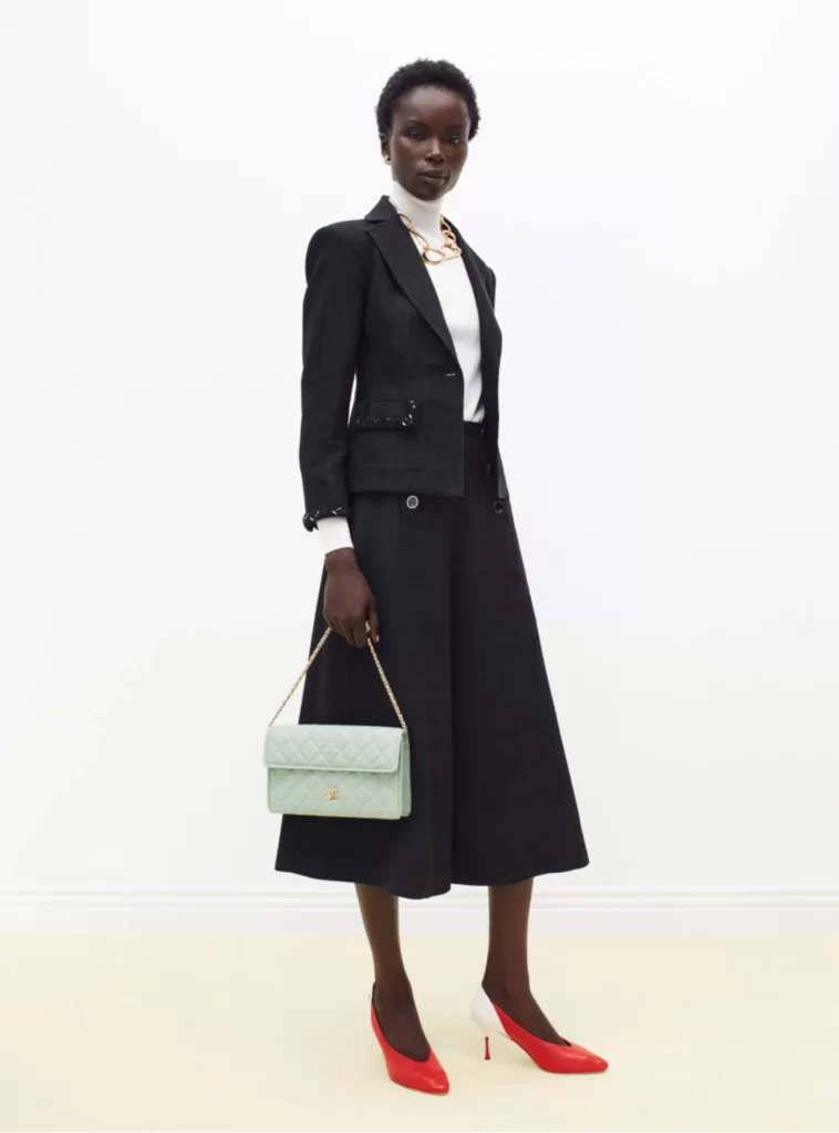 Chanel Fall Winter 2026 Pre Collection Look 37 Tweed Jacket and Skirt Black and White Runway Photography