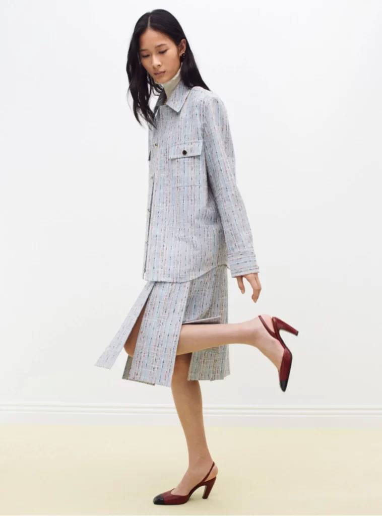 Chanel Fall Winter 2026 Pre Collection Look 44 Tweed Jacket and Skirt Blue and White Runway Photography