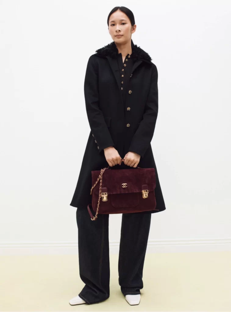 Chanel Fall Winter 2026 Pre Collection Look 14 Tweed Jacket and Trousers Black and Dark Blue Runway Photography