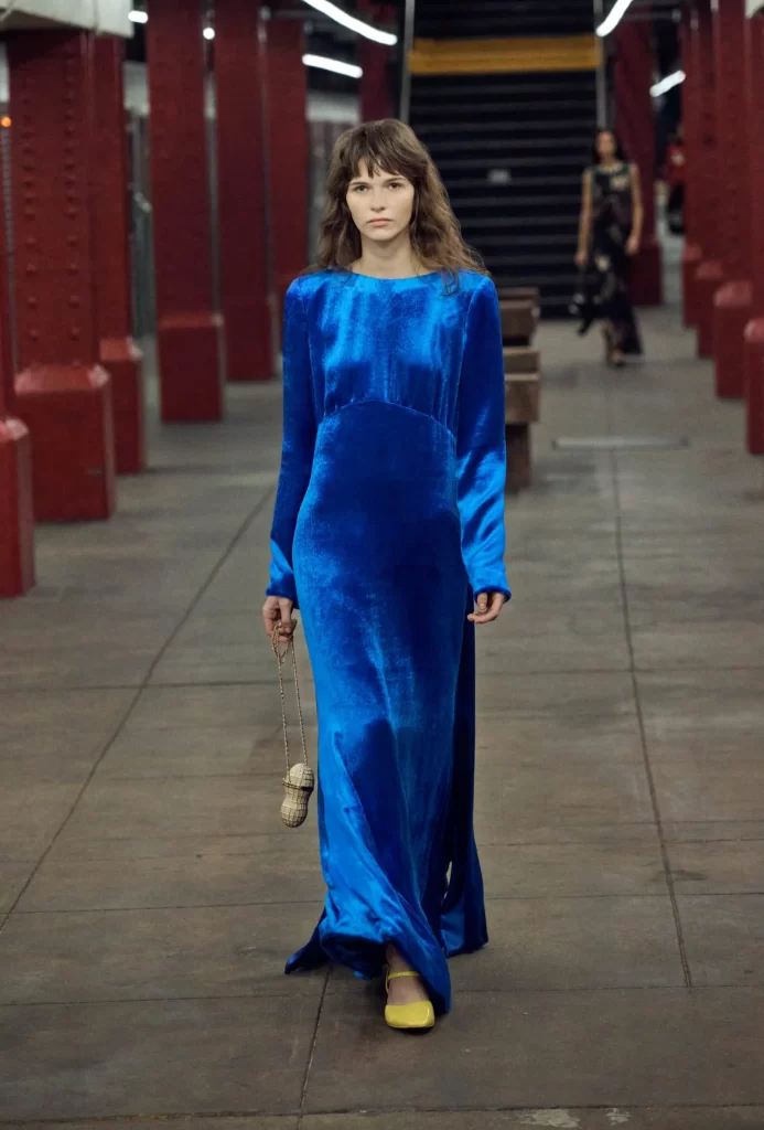 Chanel Metiers d’Art 2026 Look 13 Long Dress Blue Runway Photography