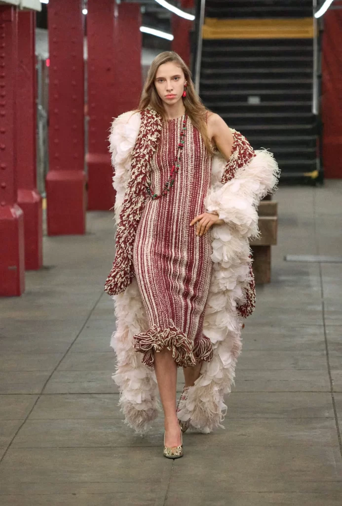 Chanel Metiers d’Art 2026 Look 30 Long Dress Red and White Runway Photography