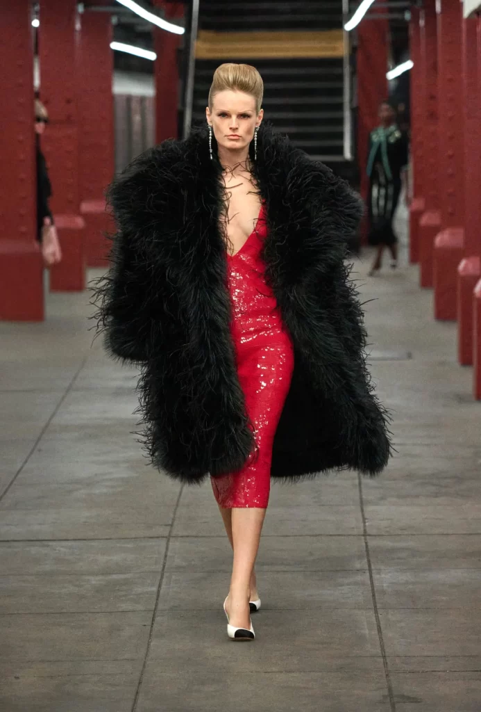 Chanel Metiers d’Art 2026 Look 68 Long Dress Red and Black Runway Photography