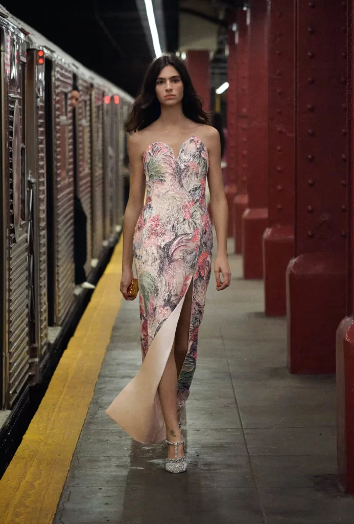 Chanel Metiers d’Art 2026 Look 69 Long Dress Pink and Green Runway Photography