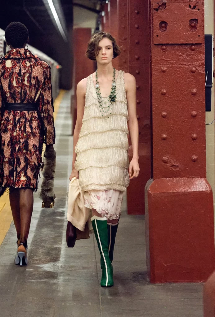 Chanel Metiers d’Art 2026 Look 59 Top and Skirt White and Green Runway Photography