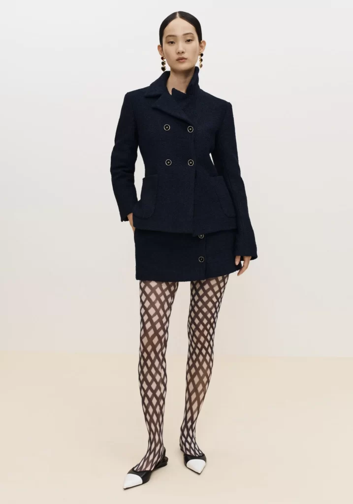 Chanel Spring Summer 2026 Pre Collection Look 11 Tweed Jacket and Skirt Navy Blue and White Runway Photography