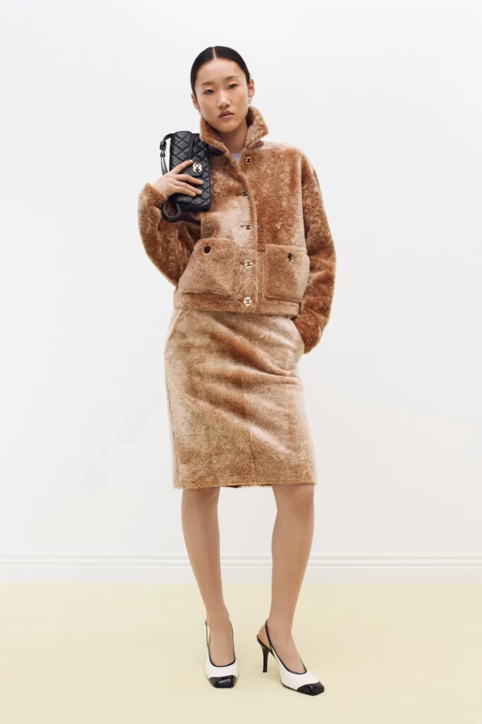 Chanel Shearling Lambskin Jacket Beige Lookbook Photography