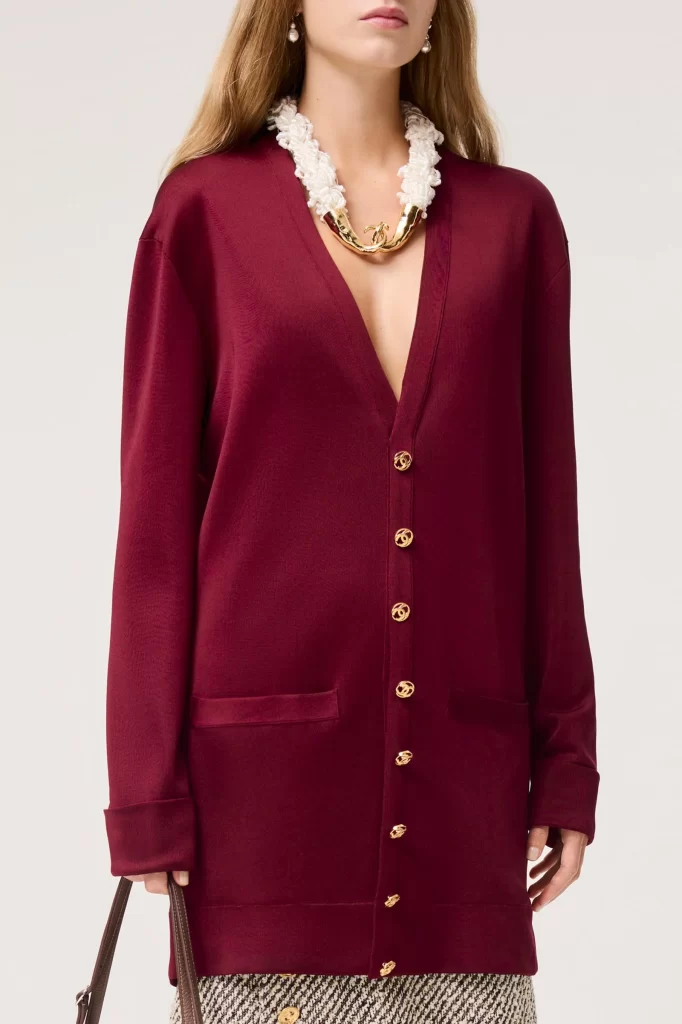 Chanel Silk Knit Cardigan Burgundy Additional Lookbook Photography
