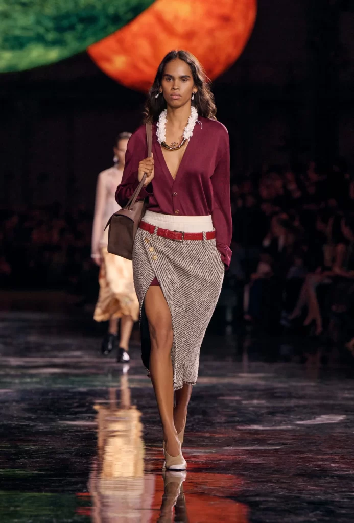 Chanel Spring Summer 2026 Look 3 Top and Skirt Maroon and Grey Runway Photography