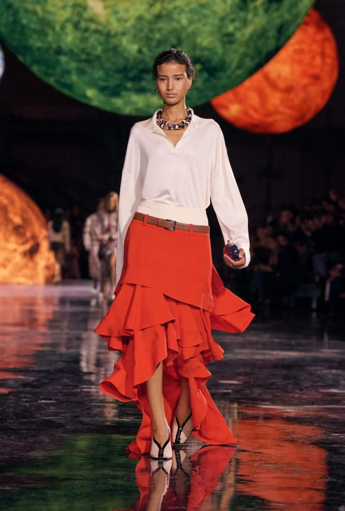 Chanel Spring Summer 2026 Look 67 Top and Skirt White and Orange Runway Photography