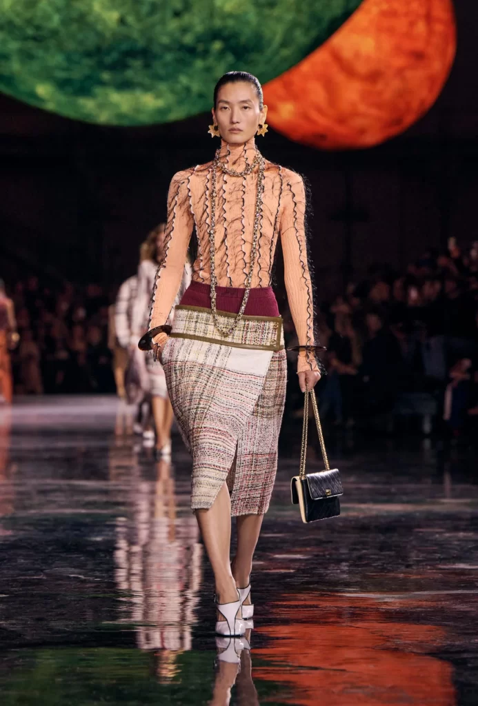 Chanel Spring Summer 2026 Look 68 Top and Skirt Orange and Beige Runway Photography
